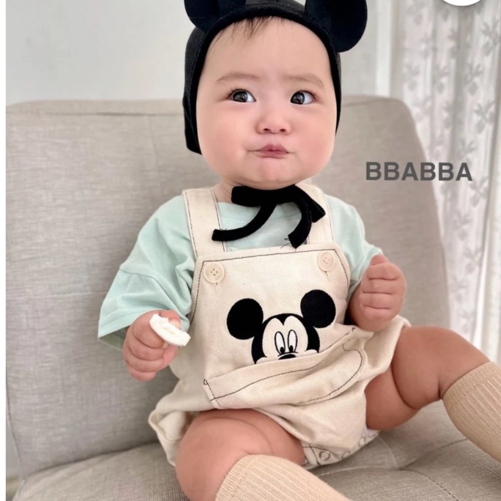 Disney Cream Baby Romper with Mickey Mouse Design